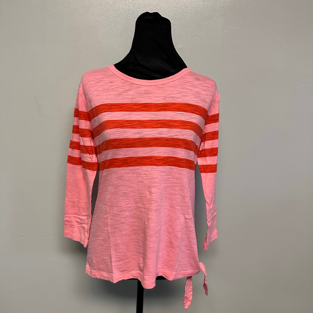 Women's Talbots Long Sleeve Tee Size small Pink red Striped top cotton blend